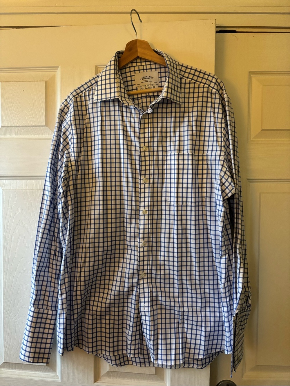 Charles Tyrwhitt White Dress Shirt with Blue Windowpane Check